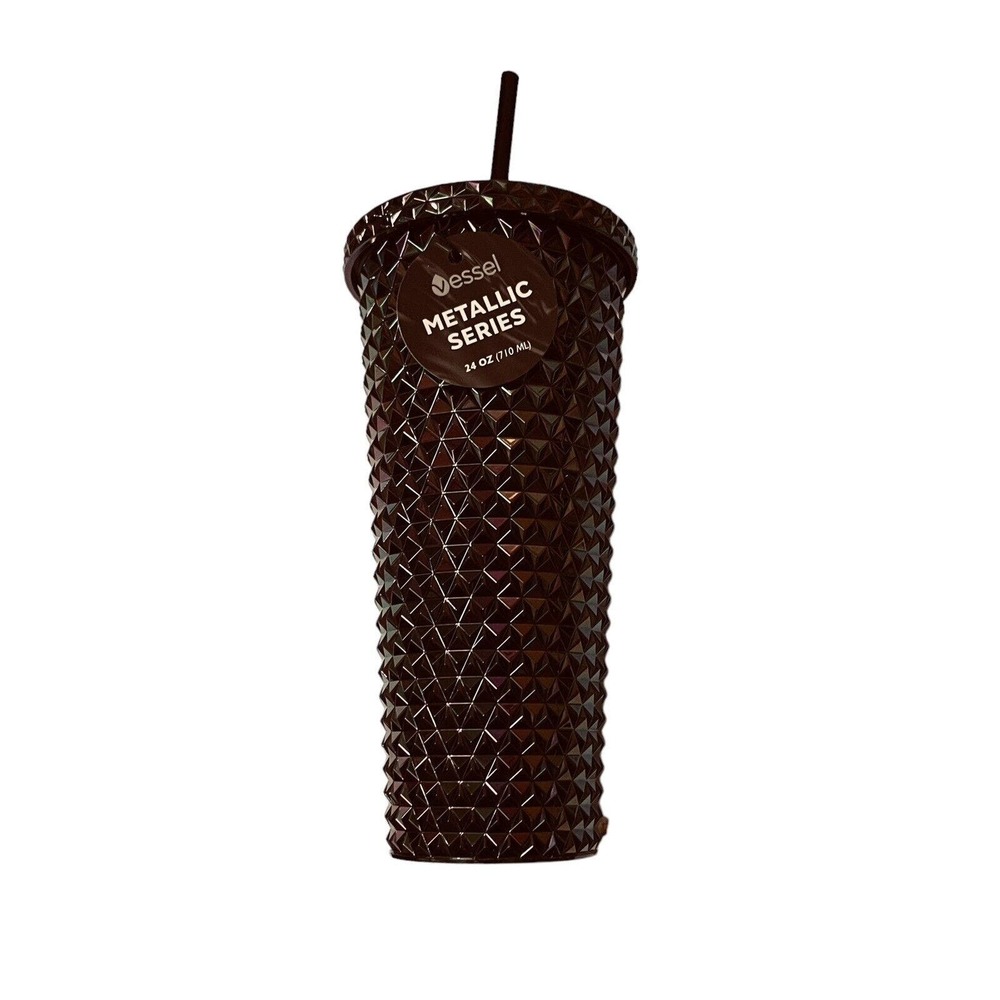 Vessel Tumbler Cold Cup Black Studded Metallic Iridescent Venti 24oz Lid Straw - Picture 1 of 9